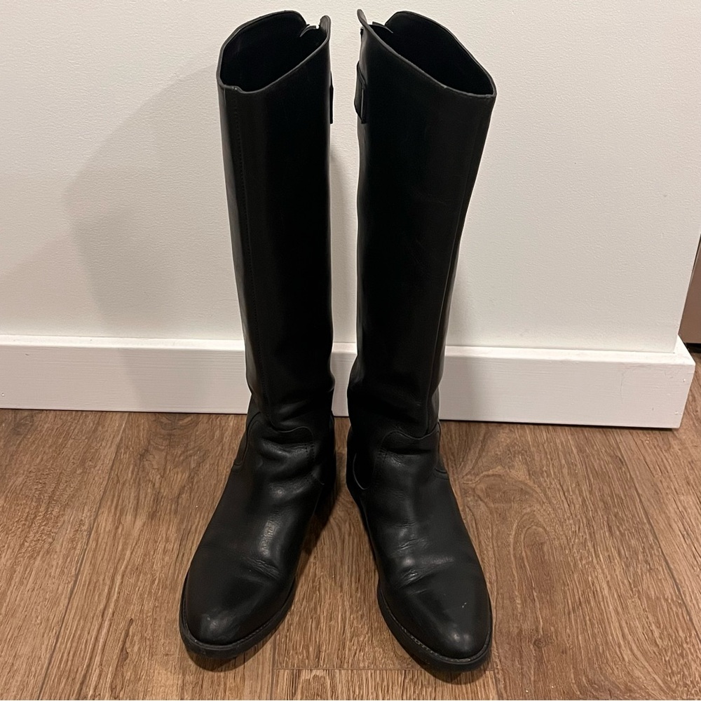 Women's Black Leather Tall Fashion Boots - Size 27 US 10.5